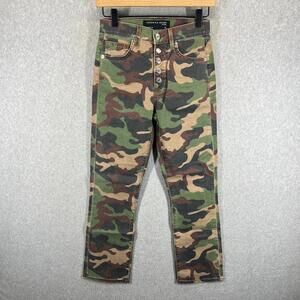 Veronica Beard Jeans Camo Button Fly Size 25 Military Red Trim LA Made Utility